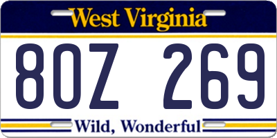 WV license plate 8OZ269