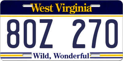WV license plate 8OZ270