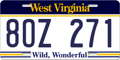 WV license plate 8OZ271