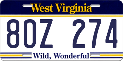 WV license plate 8OZ274