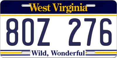 WV license plate 8OZ276