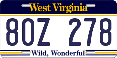 WV license plate 8OZ278