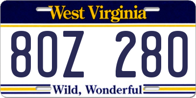 WV license plate 8OZ280