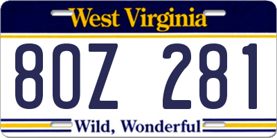 WV license plate 8OZ281