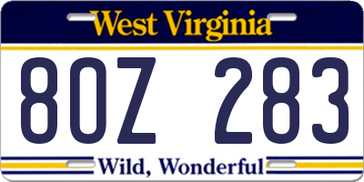 WV license plate 8OZ283