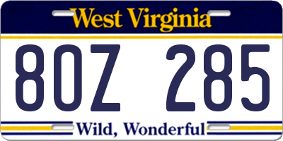 WV license plate 8OZ285
