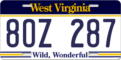 WV license plate 8OZ287