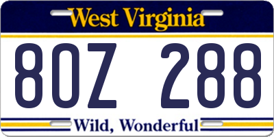 WV license plate 8OZ288