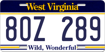 WV license plate 8OZ289
