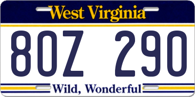 WV license plate 8OZ290
