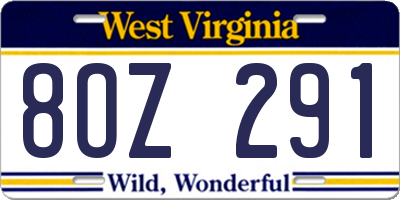 WV license plate 8OZ291