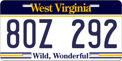 WV license plate 8OZ292