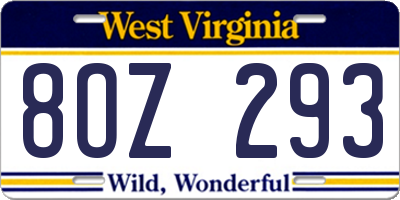 WV license plate 8OZ293