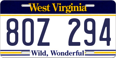 WV license plate 8OZ294