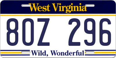 WV license plate 8OZ296
