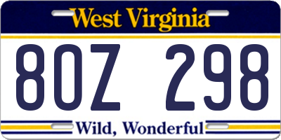 WV license plate 8OZ298