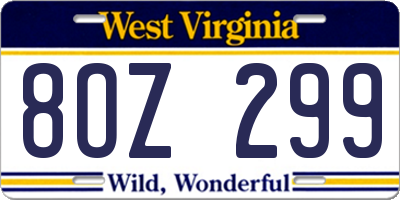 WV license plate 8OZ299