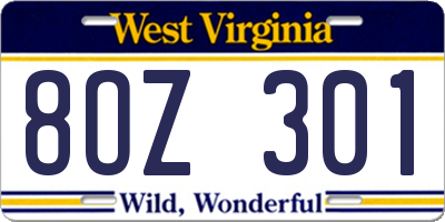 WV license plate 8OZ301
