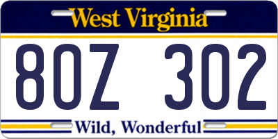 WV license plate 8OZ302