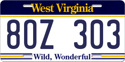 WV license plate 8OZ303