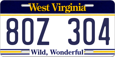 WV license plate 8OZ304