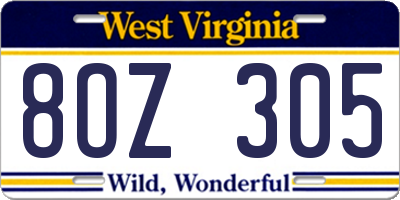 WV license plate 8OZ305