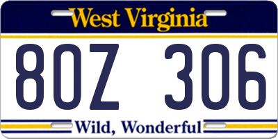 WV license plate 8OZ306