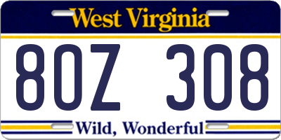 WV license plate 8OZ308