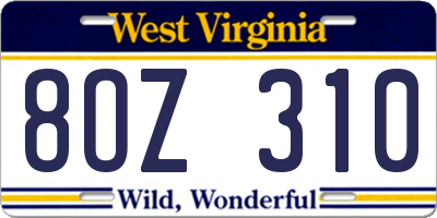 WV license plate 8OZ310