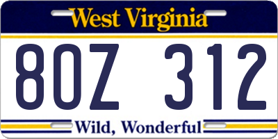 WV license plate 8OZ312
