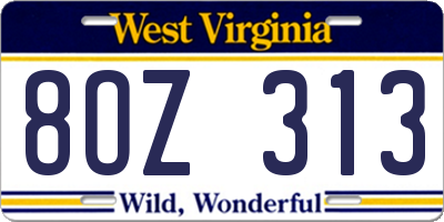 WV license plate 8OZ313