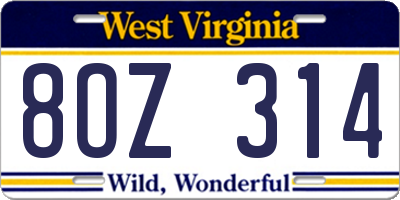 WV license plate 8OZ314