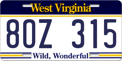 WV license plate 8OZ315