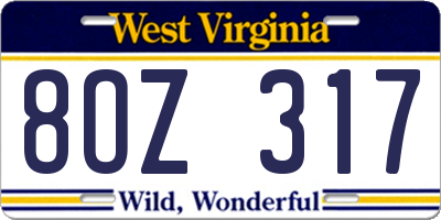 WV license plate 8OZ317