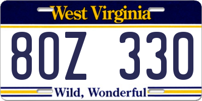 WV license plate 8OZ330