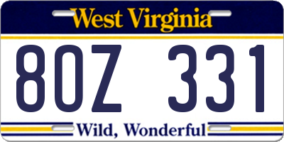 WV license plate 8OZ331