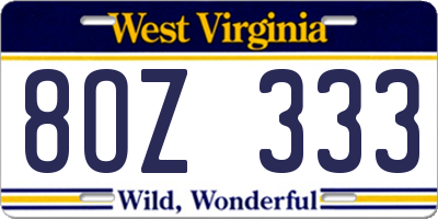 WV license plate 8OZ333