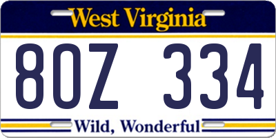 WV license plate 8OZ334