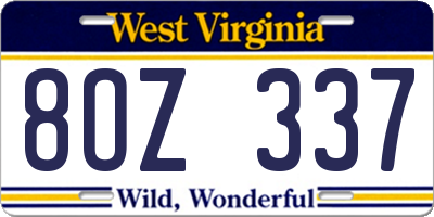 WV license plate 8OZ337