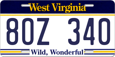 WV license plate 8OZ340