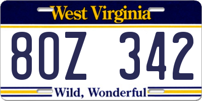 WV license plate 8OZ342