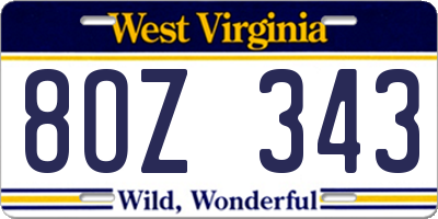 WV license plate 8OZ343