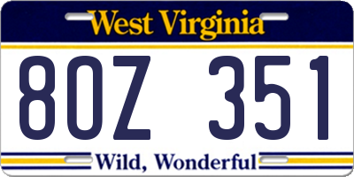 WV license plate 8OZ351