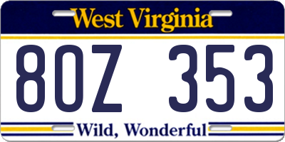 WV license plate 8OZ353
