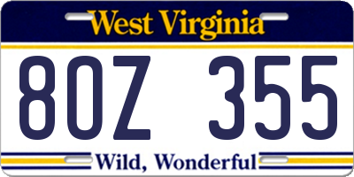 WV license plate 8OZ355