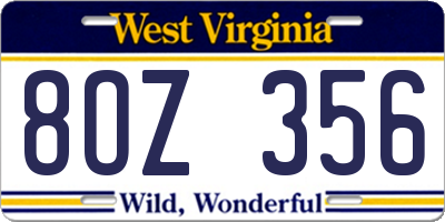WV license plate 8OZ356