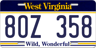 WV license plate 8OZ358