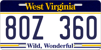 WV license plate 8OZ360
