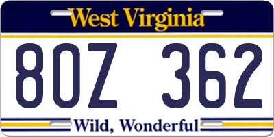 WV license plate 8OZ362