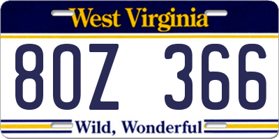 WV license plate 8OZ366